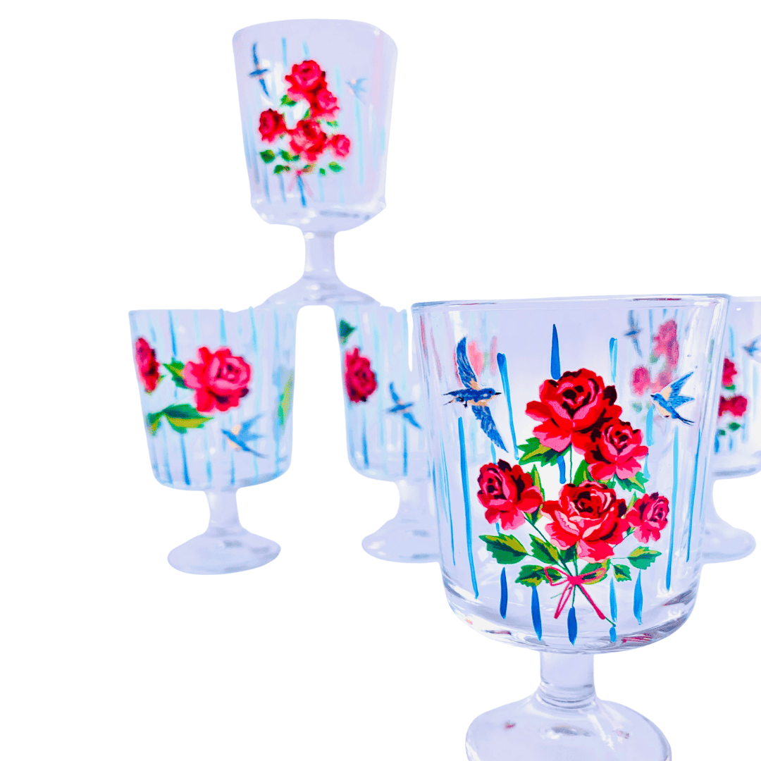 Set de copas pedestal Rosa