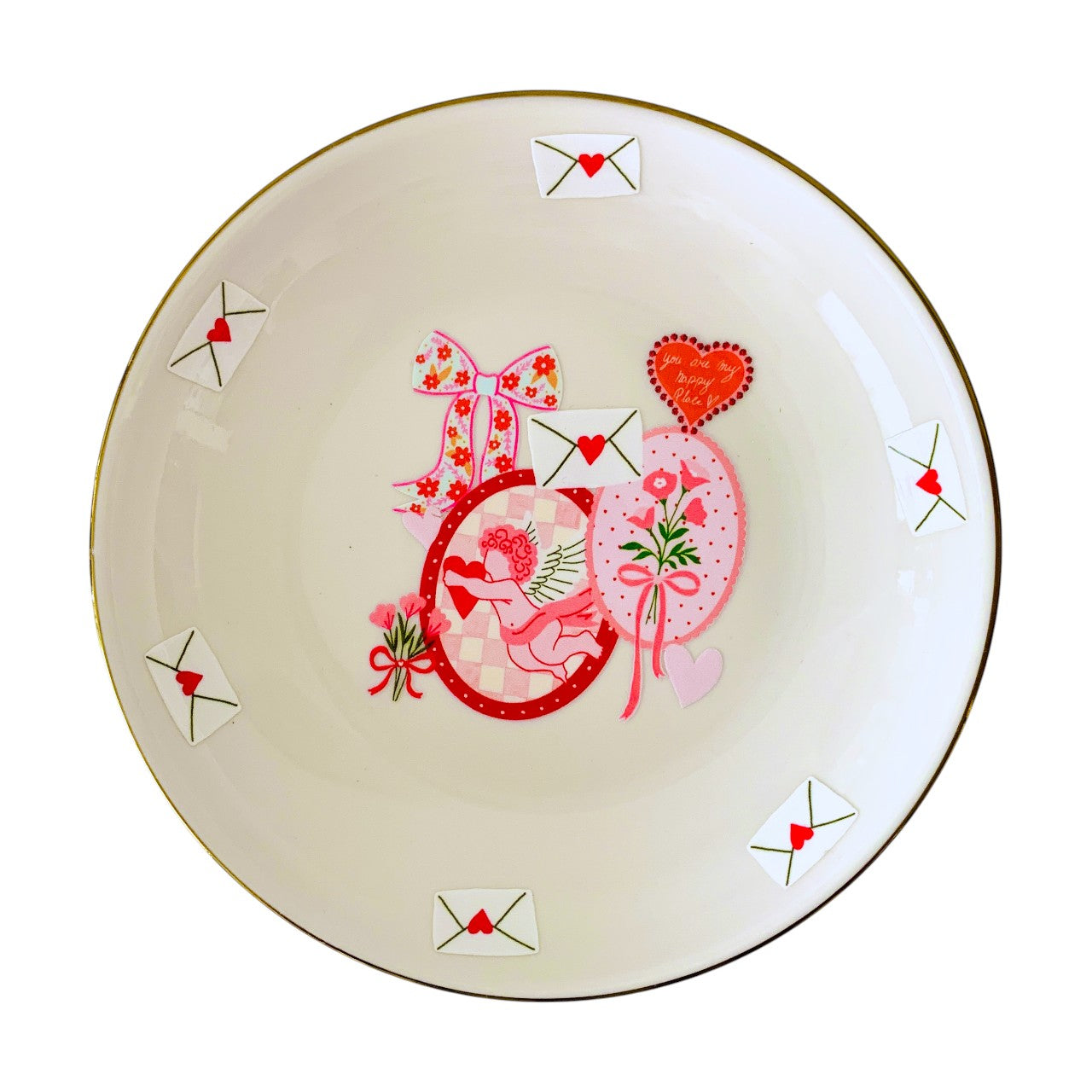 Plato pequeño borde dorado Cupido