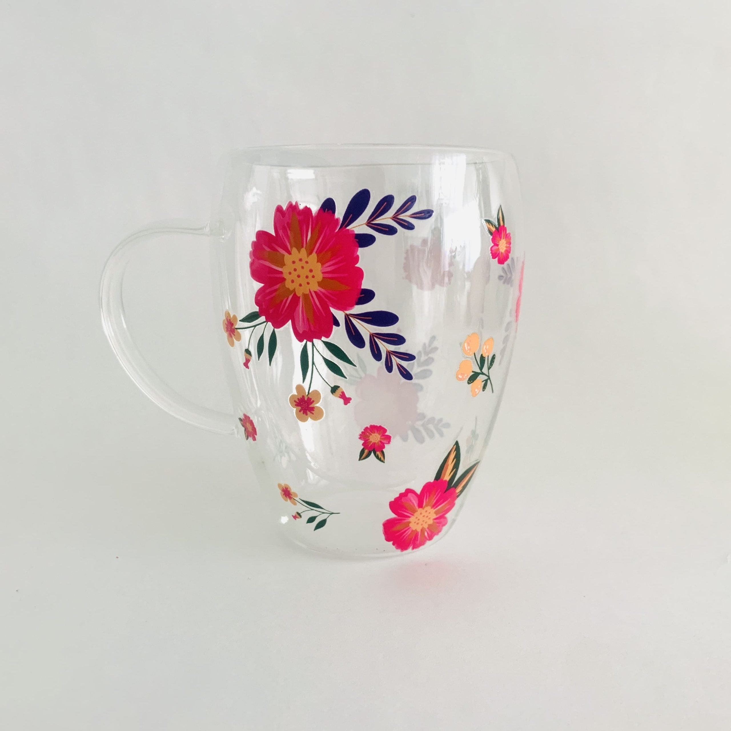 Mug doble vidrio flor
